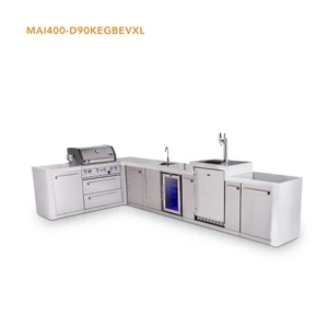 Mont Alpi 4-Burner L-Shaped Deluxe Series Outdoor Kitchen Island with Beverage Center & Kegerator Module Plus Extra Storage Cabinet - MAi400-D90KEGBEVXL 