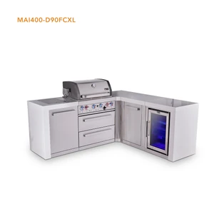 Mont Alpi 4-Burner L-Shaped Deluxe Series Outdoor Kitchen Island with Fridge & Extra Storage Cabinet Module - MAi400-D90FCXL 
