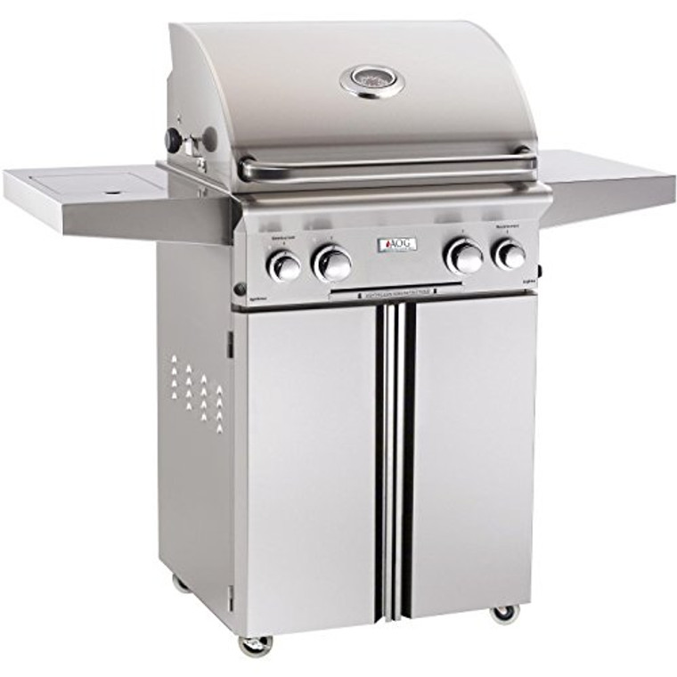 AOG 24PCL L-Series 24" Propane Gas Grill On Cart Side Burner Rotisserie Kit