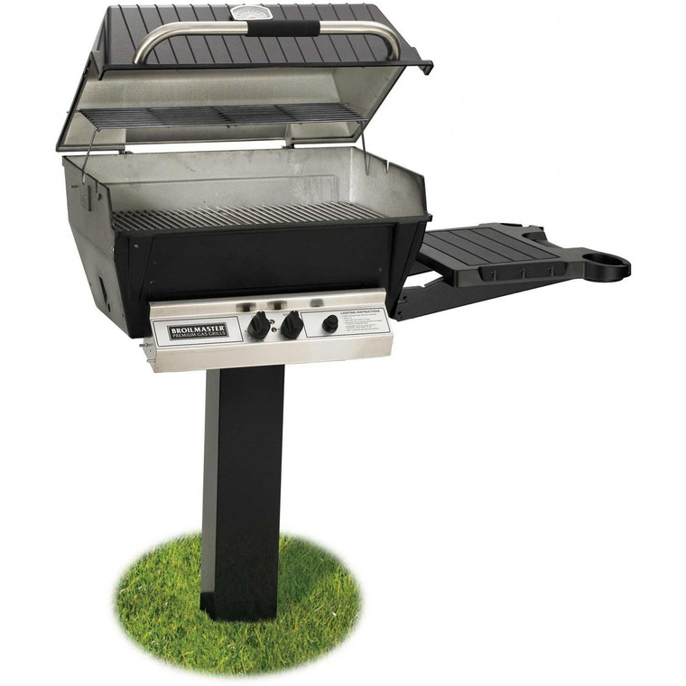 Broilmaster H3 Grill Package 2, Black In-Ground Post, one Side Shelf, Natural