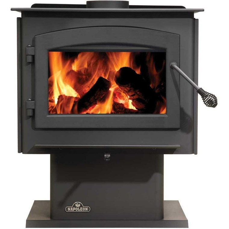 Napoleon Independence 1450 Medium Woodstove with Pedestal and Cast Iron Door Painted Black