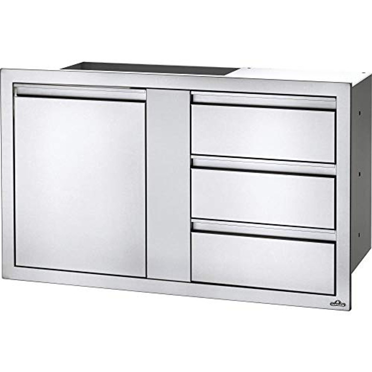 Napoleon BI-4224-1D3DR 42" x 24" Large Single Door & Triple Drawer Outdoor Kitchen Component, Stainless Steel