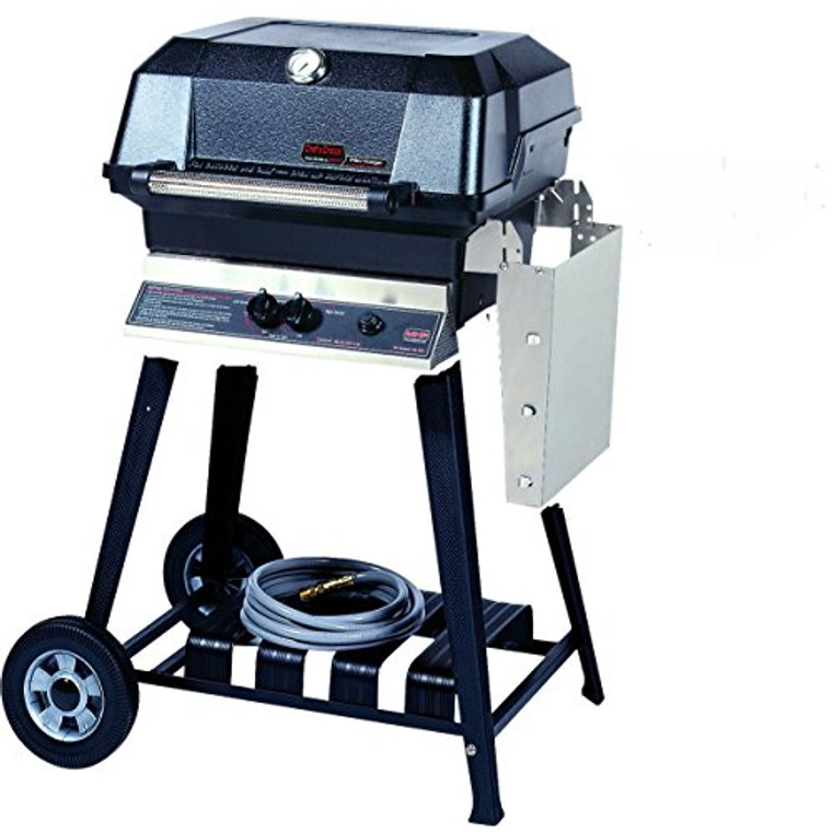 MHP JNR4DD Natural Gas Grill with Stainless Steel Shelves and Stainless Grids On Aluminum Cart