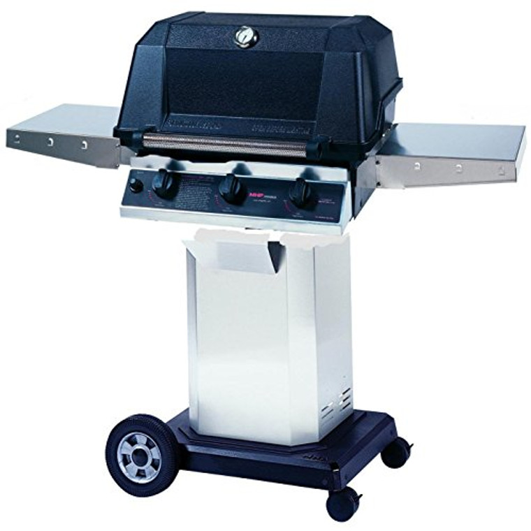 MHP WHRG4DD Hybrid Natural Gas Grill W/SearMagic Grids On Stainless Cart