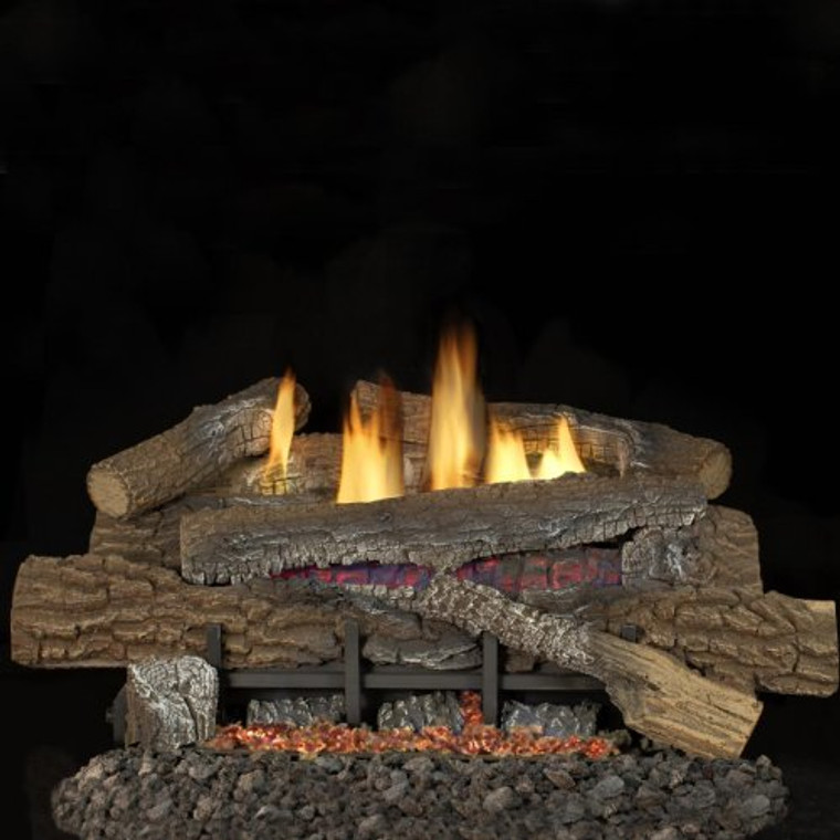 Superior Fireplaces 18-inch Boulder Mountain Gas Logs With Vent-free Natural Gas Blaze N Glow Ramp Burner - Electronic Ignition