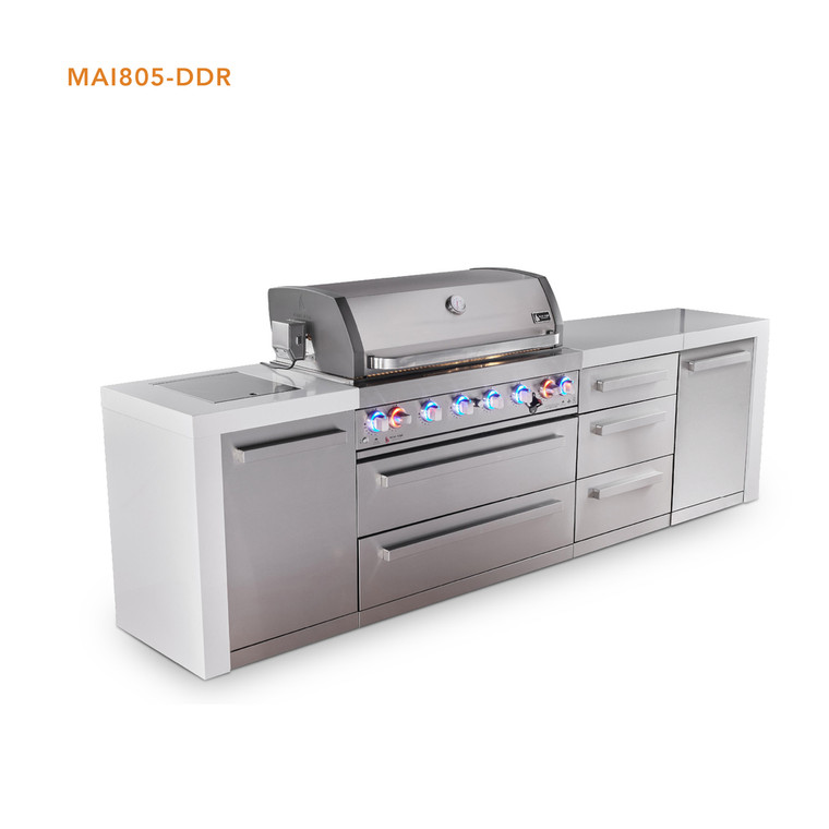 Mont Alpi 6-Burner Deluxe Series Outdoor Kitchen Island with Extra Drawer Slides Cabinet Module - MAI805-DDR 
