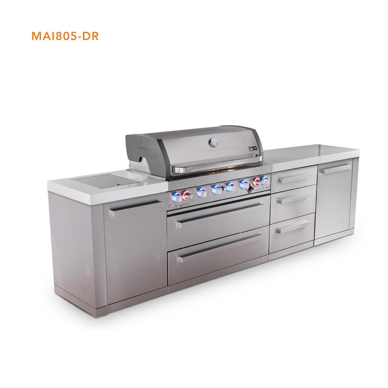 Mont Alpi 6-Burner Original Series Outdoor Kitchen Island with Extra 3-Drawer Cabinet - MAi805-DR 