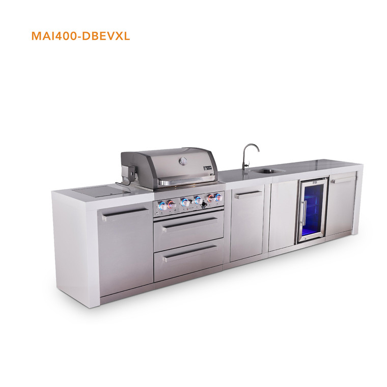 Mont Alpi 4-Burner Deluxe Series Outdoor Kitchen Island with Beverage Center & Extra Storage Cabinet - MAi400-DBEVXL 