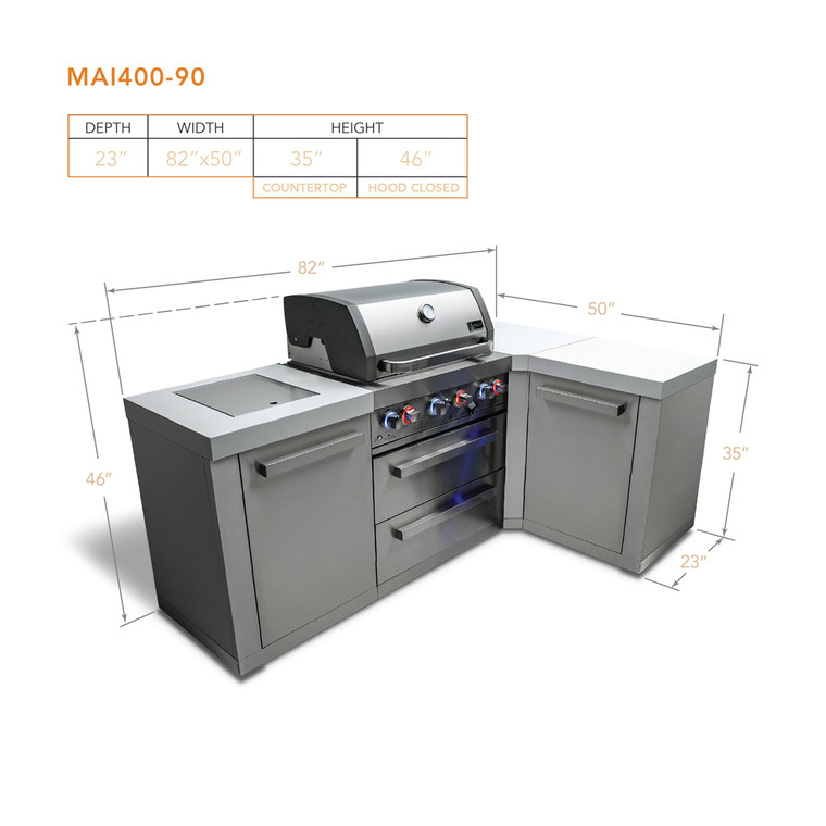 Mont Alpi 4-Burner Island with A 90-Degree Corner - MAi400-90 