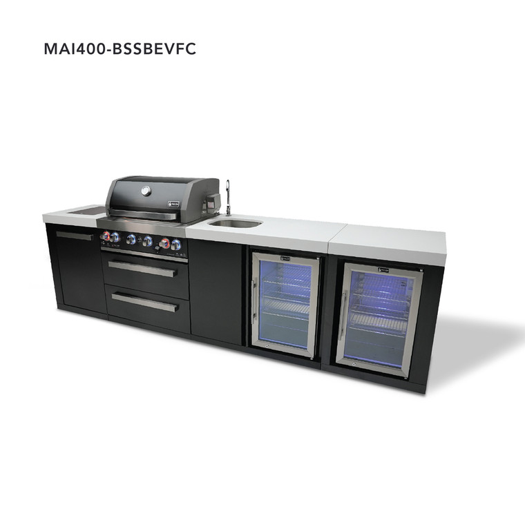Mont Alpi 4-Burner Black Stainless-Steel Island with Beverage Center & Fridge Cabinet - MAi400-BSSBEVFC 