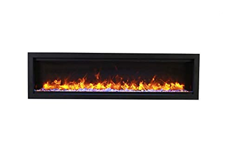 Amantii SYM-50-BESPOKE Symmetry Series Bespoke 50-Inch Built-in Electric Fireplace with Remote, Ice Media, Black Steel Surround