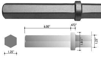 1-1/4" X 6" Hex Shank Pavement Breaker Steel