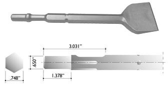 3" Wide Bent Chisel for Spline (Rotary) Shank