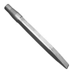 Close-up view of a tungsten carbide chisel bit tip penetrating an asphalt surface