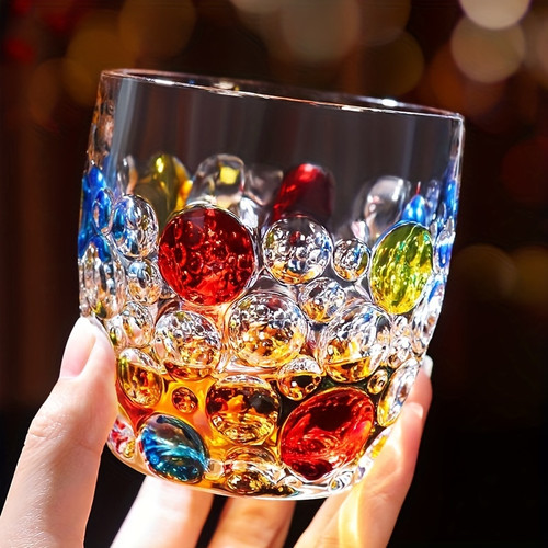 1pc 300ml Colorful Bubble Pattern Embossed Glass Cup Perfect for Whisky Water and Summer Winter Drinks Drinking Glasses Gift