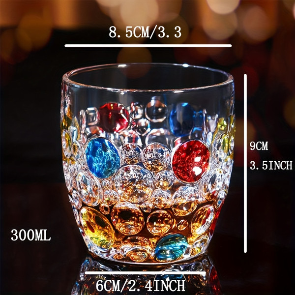 1pc 300ml Colorful Bubble Pattern Embossed Glass Cup Perfect for Whisky Water and Summer Winter Drinks Drinking Glasses Gift