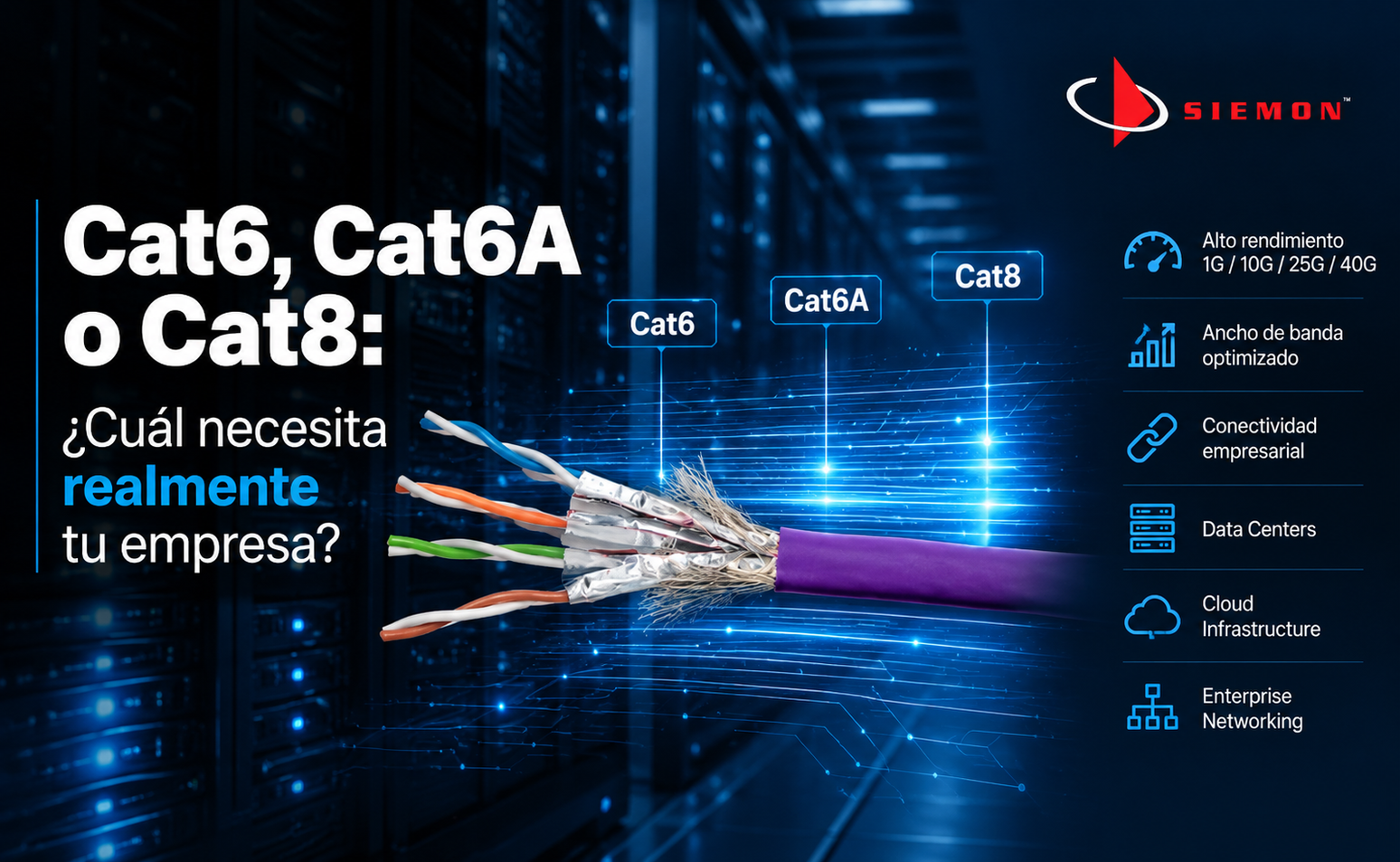 Cat6, Cat6A o Cat8: ¿Cuál necesita realmente tu empresa?