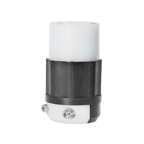 Conector Media Vuelta Industrial 2 Polos 3 Hilos 15Amps 125Volts NEMA L5-15R Blanco Negro