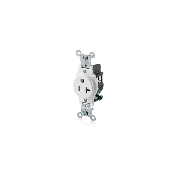 Receptáculo Sencillo Grado Comercial 20Amps 125Volts 2 Polos 3 Hilos Alambrado Lateral Blanco