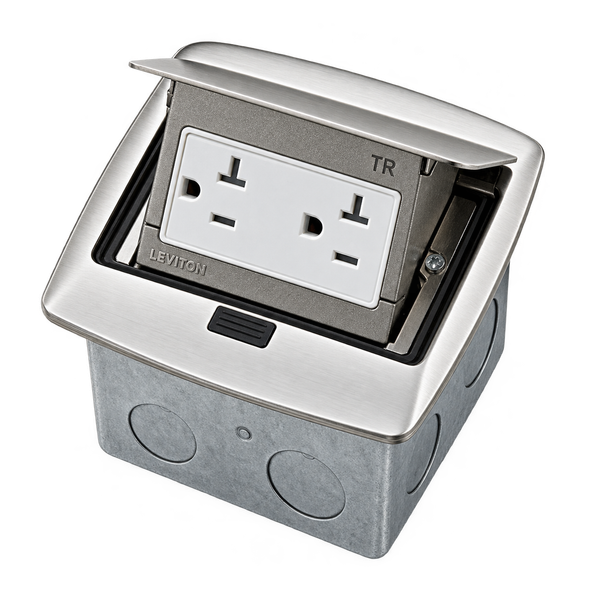Caja de Piso Pop-Up Leviton con Receptáculo Dúplex TR 20 A, 125 V, Níquel Cepillado