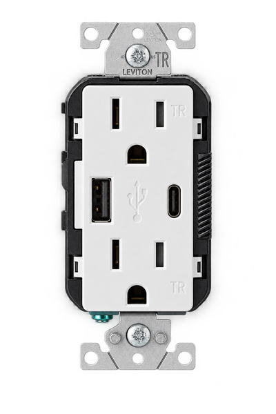 Receptáculo Dúplex Leviton con USB-A y USB-C, 15 A, 125 V, Decora Blanco