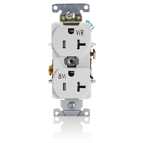 Receptáculo Dúplex Resistente A La Intemperie 20 Amps 125 Voltios 2 Puertos Color Blanco