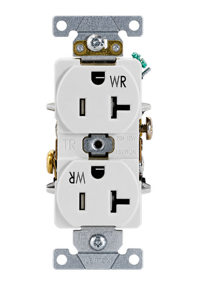 Receptáculo Dúplex Resistente A La Intemperie 20 Amps 125 Voltios 2 Puertos Color Blanco