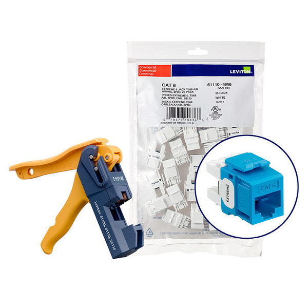 Jack Cat 6 Quickport eXtreme Estilo 110 Azul Paquete 150 Piezas Con Herramienta Jack Rapid