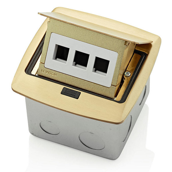 Caja De Piso Pop Up Con Inserto QuickPort De 3 Puertos Para Jacks Color Bronce