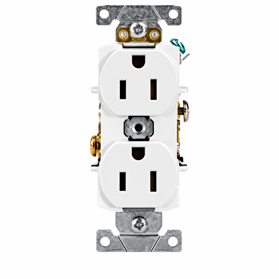 Receptáculo Dúplex 2 Polos 3 Hilos 15Amps 125Volts Blanco