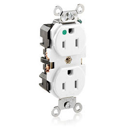 Receptáculo Dúplex Hospitalario Industrial 15Amps 125Volts NEMA 5-15R Blanco