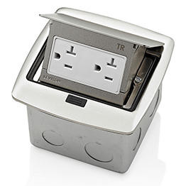 Placa Pop-Up Níquel Pulido Con Receptáculo Dúplex Tamper Resistant 20Amps