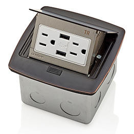 Caja De Piso Pop-Up Con Receptáculo Cargador USB 15Amps Placa Color Bronce