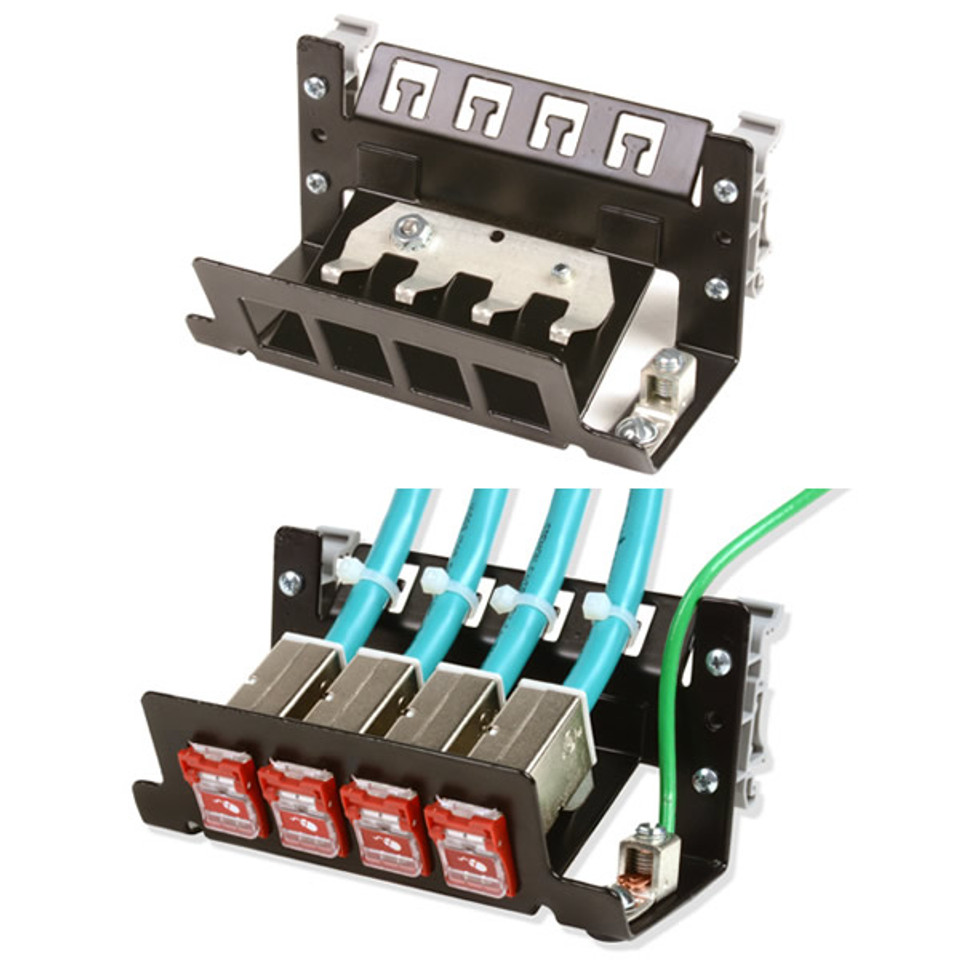 Panel De 4 Puertos Para Riel DIN Blindado Negro