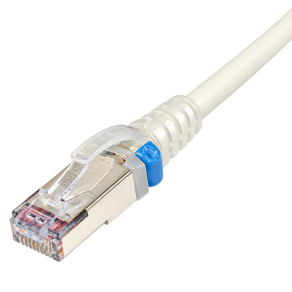 Patch Cord Cat 6A Blindado S/FTP T568A/B 3 Pies Blanco Bota Transparente CM LSOH1