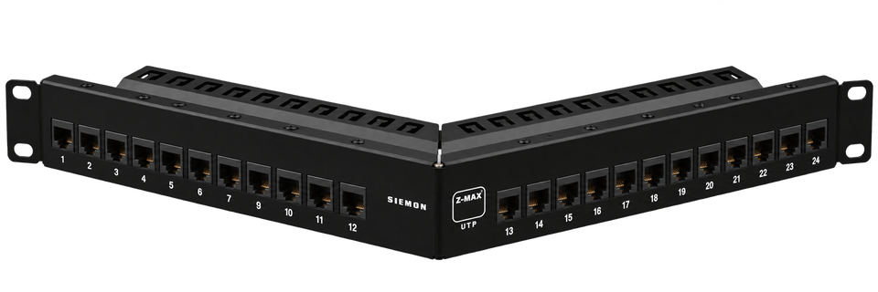 Patch Panel Angulado Z-MAX 24 Puertos Categoría 6A UTP 1 RMS Negro con Jacks