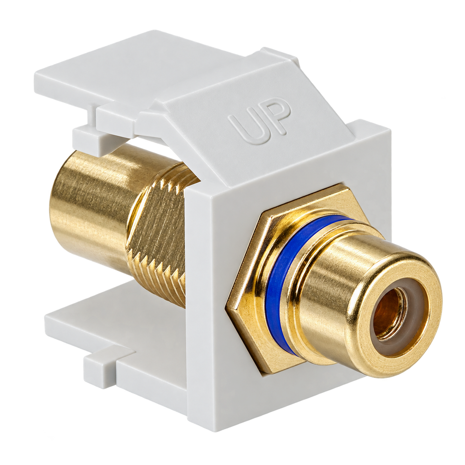 Conector QuickPort de Audio/Video RCA Alimentación Directa con Raya Azul Color Blanco