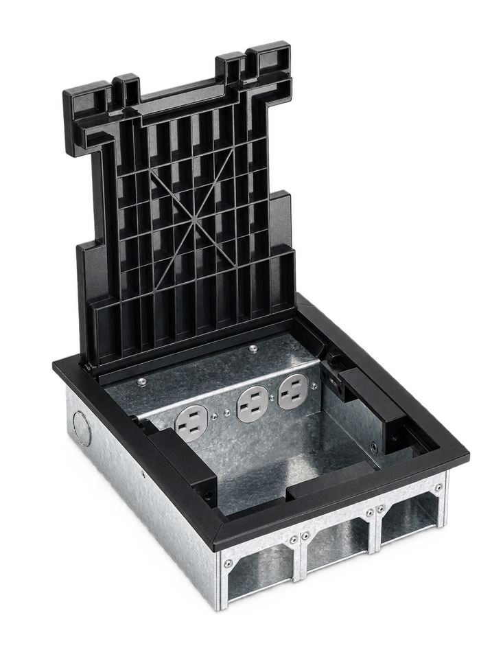 Caja de Piso Serie SAF con Cubierta para Alfombra y Borde Decorativo Color Negro