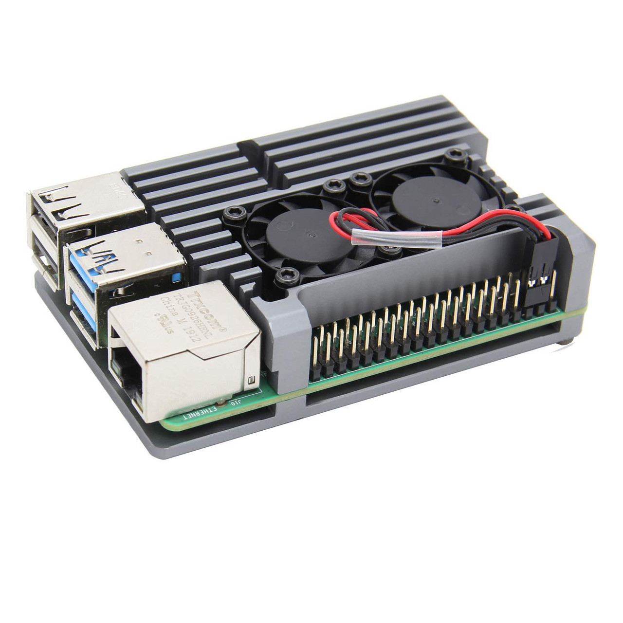 Armor Case with Dual Fan for Raspberry Pi 4 Model B - Grey - PiShop.ca