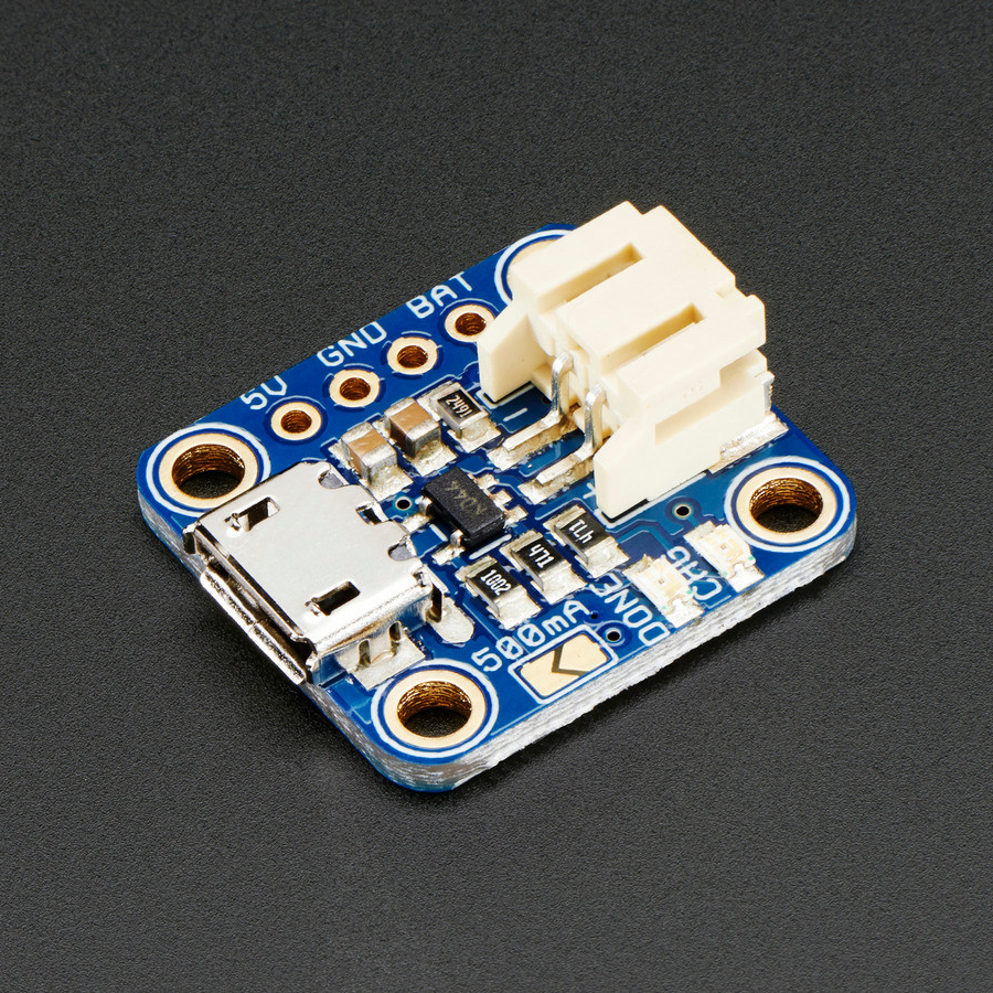 Adafruit Micro-Lipo Charger for LiPo/LiIon Batt w/MicroUSB Jack - v1