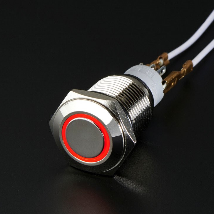 Rugged Metal On/Off Switch with Red LED Ring - 16mm Red On/Off