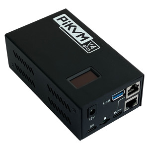 PiKVM V4 Plus KVM over IP device with Raspberry Pi CM4, HDMI input, USB ports, active cooling, and power control. Built for remote server management. 605926258261