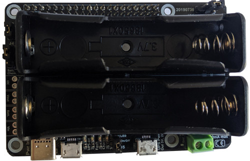 Pi-UpTime 2.0 UPS Board for Raspberry Pi with dual 18650 battery slots and USB-C input. Pi-UpTime 2.0 UPS Board for Raspberry Pi with dual 18650 battery slots and USB-C input.