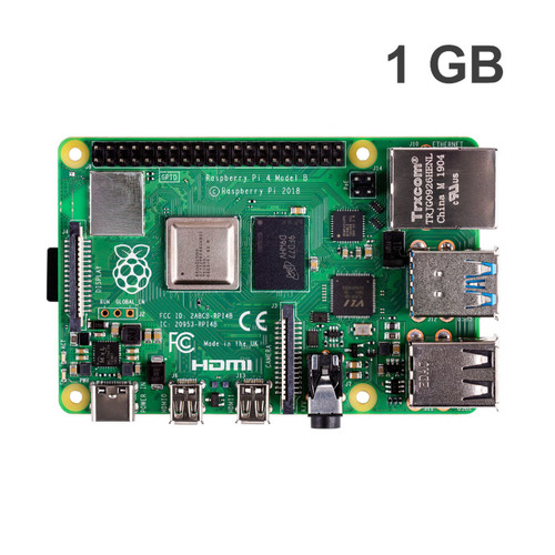 Raspberry Pi 4 Model B 1GB board with quad-core CPU and dual-band Wi-Fi. Raspberry Pi 4 Model B 1GB board with quad-core CPU and dual-band Wi-Fi.
