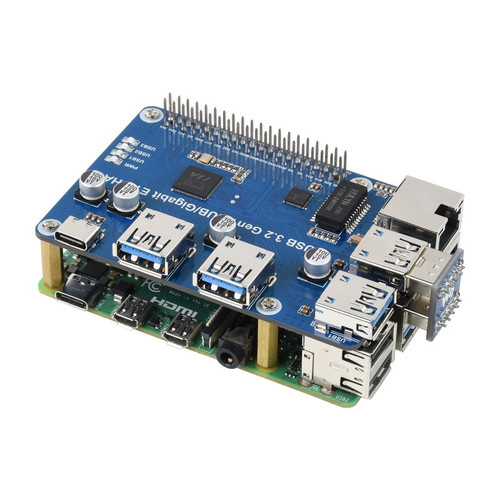 USB 3.2 Gen1 And Gigabit Ethernet HUB HAT for Raspberry Pi, 3x USB, 1x Gigabit ETH, Driver-Free USB 3.2 Gen1 And Gigabit Ethernet HUB HAT for Raspberry Pi, 3x USB, 1x Gigabit ETH, Driver-Free