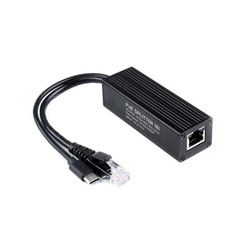 Industrial Gigabit PoE Splitter, 5V 5A, USB Type-C, 802.3af/at, Isolated
