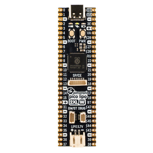 Pimoroni Pico LiPo 2 XL (W) board with RP2040, LiPo charging, and WiFi support. Pimoroni Pico LiPo 2 XL (W) board with RP2040, LiPo charging, and WiFi support.