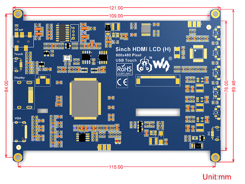 Waveshare 14300 - 5inch HDMI LCD (H) - 800×480, HDMI Display for