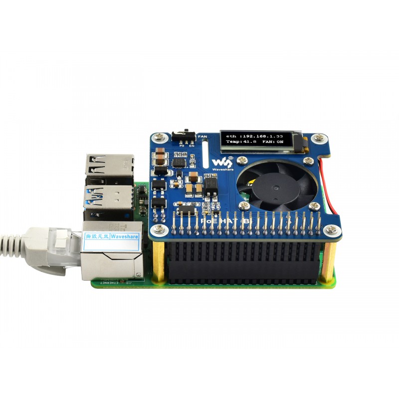 Power over Ethernet HAT (B) for Raspberry Pi 3B+/4B and 802.3af
