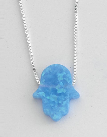 Light Blue Opal Hamsa on 16" Sterling Chain Light Blue Opal Hamsa on 16" Sterling Chain
